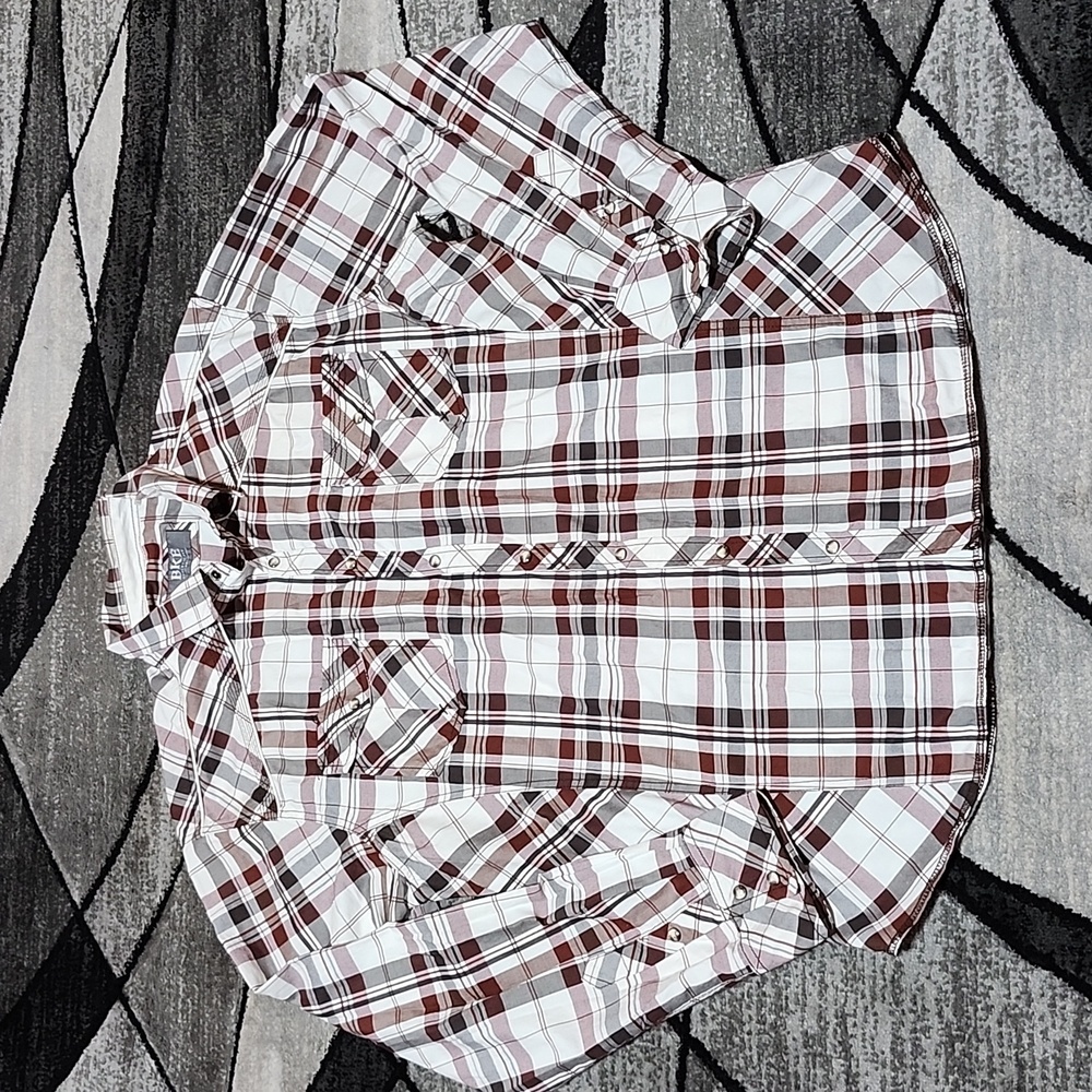 BKE ATHLETIC FIT PLAID SNAP-BUTTON LONG-SLEEVED SHIRT XXL